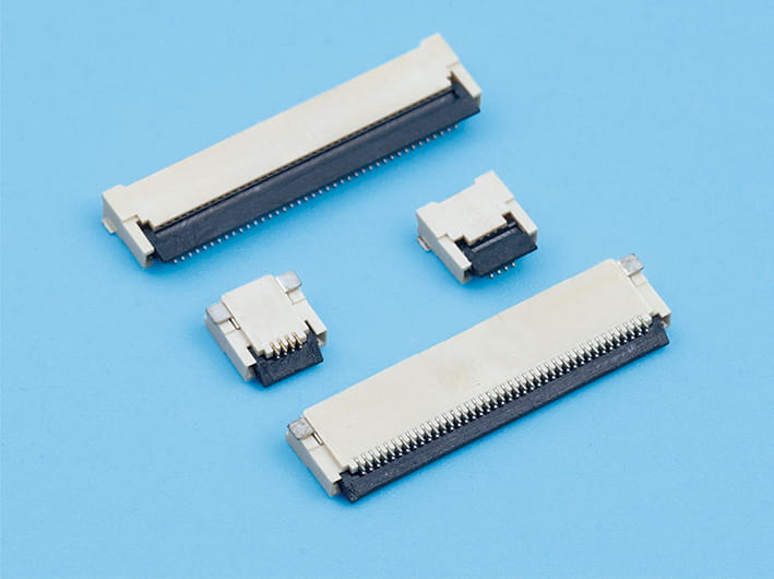 Conectores planos fpc con tapa trasera, paso de 0,5 mm, altura de 2,0 mm, inserción horizontal, tipo de bloqueo, diapositiva zif, montaje en PCB